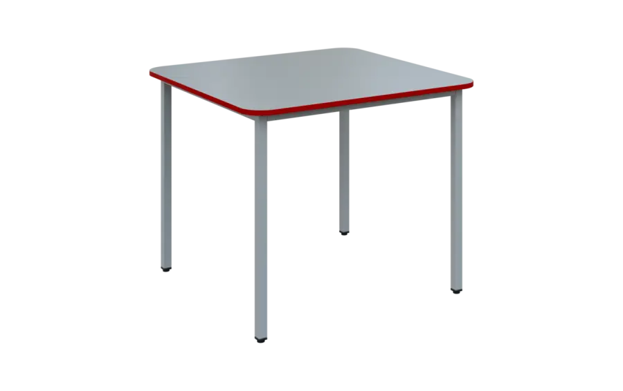 JSBR 90N Jídelní stůl 900 x 900 mm, deska šedá s hranou červená flamengo / podnož stříbrná